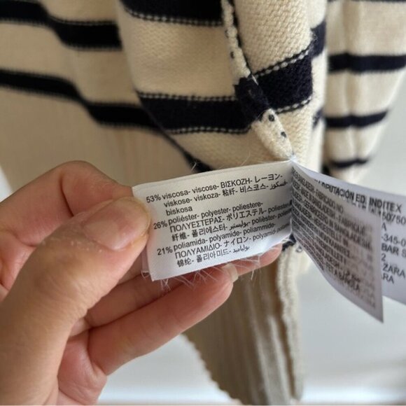 ZARA Zipped Striped Cream Cardigan Size S - Picture 8 of 9